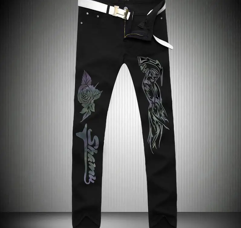 28-38 Горячая весна/осень мужские новые модные светящиеся фантазийные черные джинсы солнцезащитные цветные новые хлопковые брюки