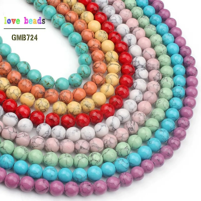 Natural Orange Pink colorful howlite Stone 4/6/8/10/12mm Round Beads For Jewelry Making DIY Bracelet Necklace Jewellery 15 inch