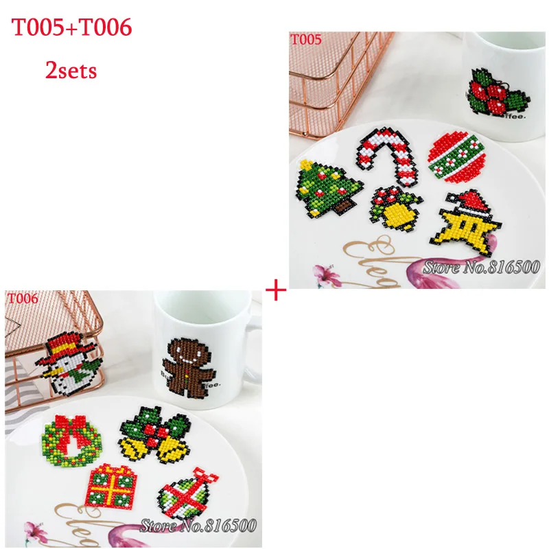 T005 T006 2sets DIY мини-узор Алмазная вышивка мультфильм животное Алмазная картина для детей круглая Алмазная наклейка для чашки Книга телефон Декор - Цвет: T005 T006 2sets