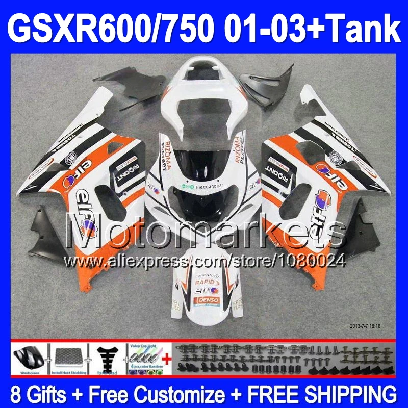 + Бак для SUZUKI 2001 2002 2003 GSX-R750 к1 оранжевый белый 3K4368 GSXR-750 GSX R750 GSXR 750 GSXR750 новый 01 02 03