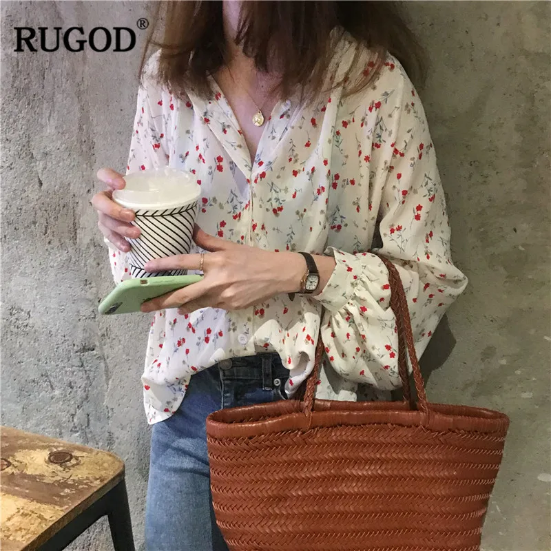 Женские блузки с цветочным принтом RUGOD винтажные топы v образным вырезом и