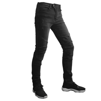 

Motorcycle Pants Windproof Men's Racing Jeans Riding Trousers Automobile Race Pants with Knee Protector Guards Black