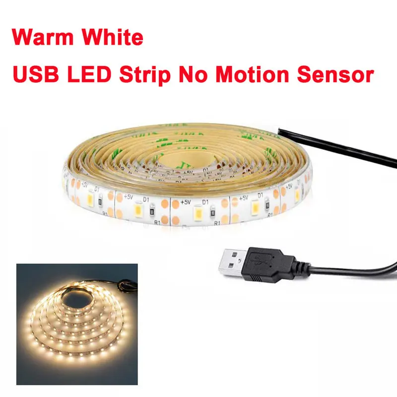 1 м/2 м/3 м DC 5 в датчик движения светодиодный ночник освещение кухни Шкаф кровать комната PIR датчик детектор свет полосы лампы - Испускаемый цвет: USB LED Strip Warm