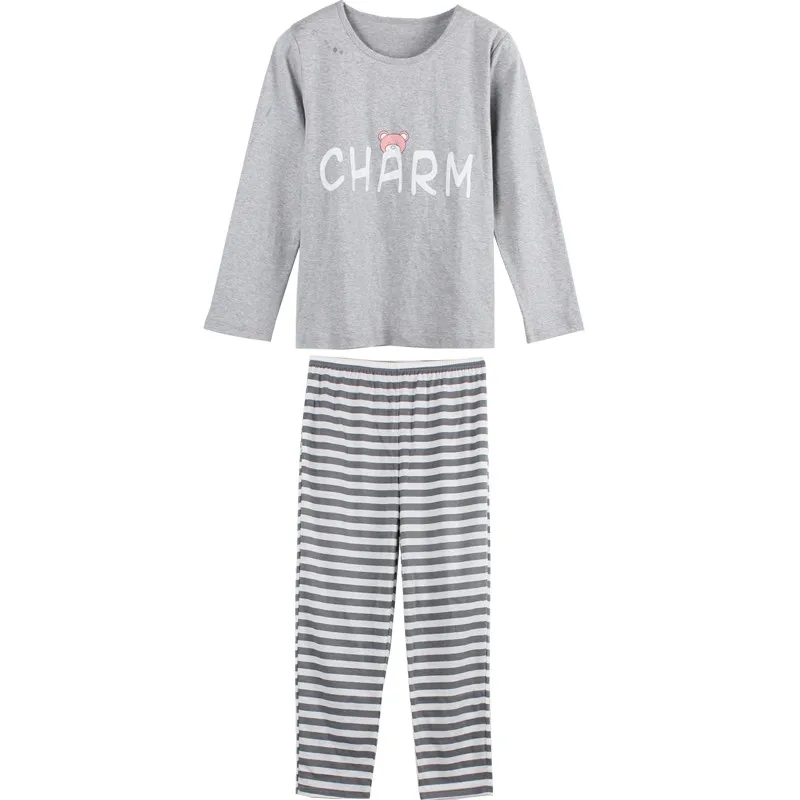 Brand Long Sleeved Cotton Pajamas Sweet Girl Pyjama Striped Sleep