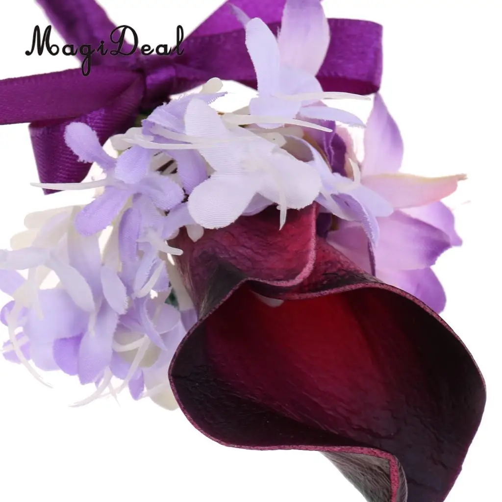 MagiDeal Handmade Fabric Calla Boutonniere Corsage Flower for Bride Groom Wedding Formal Party Accessory Pink/Purple 14 x 9 x4cm