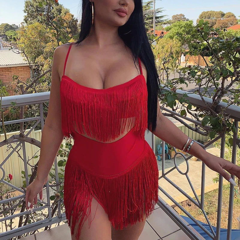 

Women Fringe Celebrity Style 2 pcs Sets Tassels Strapless Top Shorts Beach Jumpsuit Clothing Sexy Club Clothes