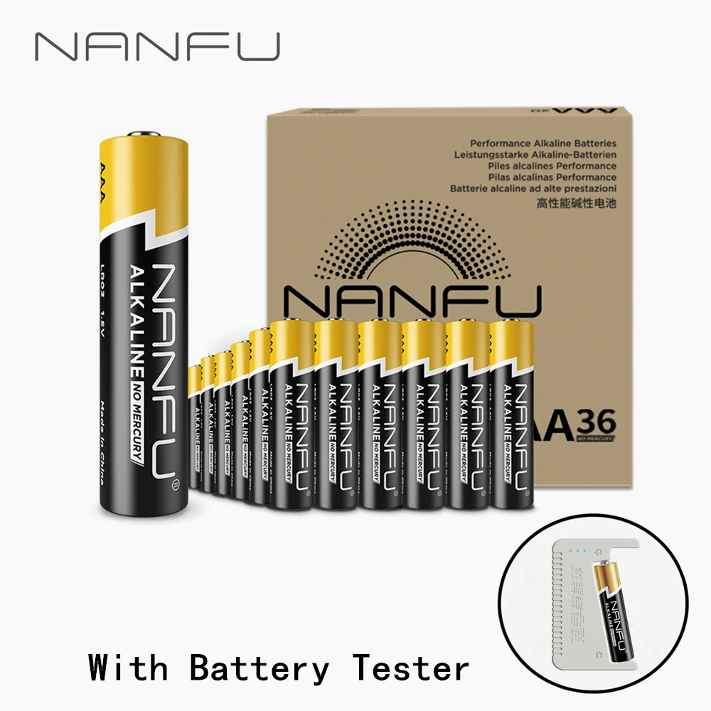 NANFU 36 шт./компл. AA щелочная батарея с тестером LR6 1 5 V для часов игровой контроллер