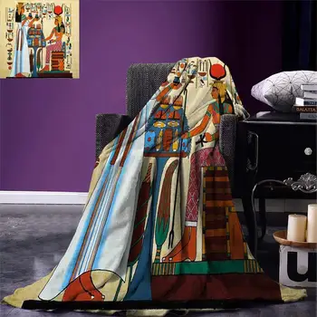 

Retro Throw Blanket Papyrus Design with Elements of Ancient Egyptian History Antique Artful Illustration Warm Microfiber