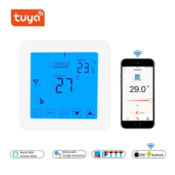 

Smart Thermostat with WiFi Touch LCD Blue Light Display for Electric Floor Heating 16A Alexa and Google Home Voice Remot Control