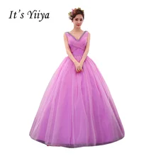 It’s Yiiya Purple V-neck Wedding Dresses Ball Gown Appliques Floor Length Color Bridal Frocks Vestidos De Novia Casamento HL028
