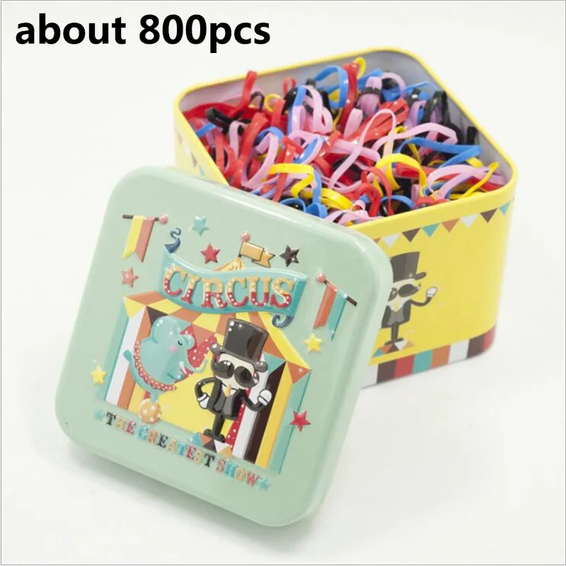 Acessórios para o Cabelo Bandas de Cabelo Arco-íris dos Desenhos Bandas de Borracha Meninas Elástico Caixa Presente Hairband Kawaii Headdress Doces Cor Animados 800 Pçs - Set 19 High Quality Mamãe e Bebê