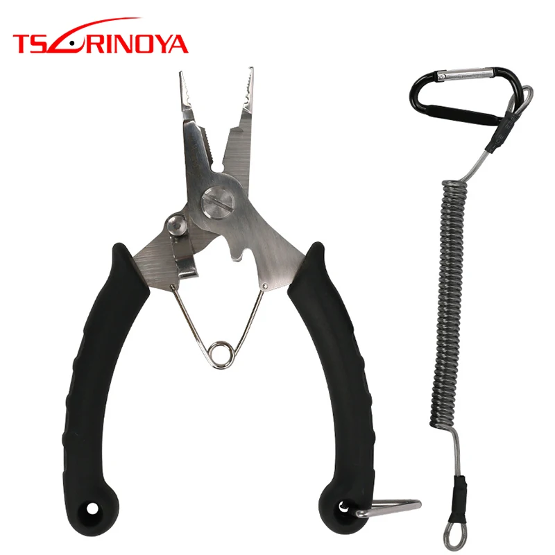 

TSURINOYA Multi-function Fishing Pliers Jaw Size 0.63*0.75mm with Retention Rope Carabiner Rubber Handle Fishing Tackle Scissors