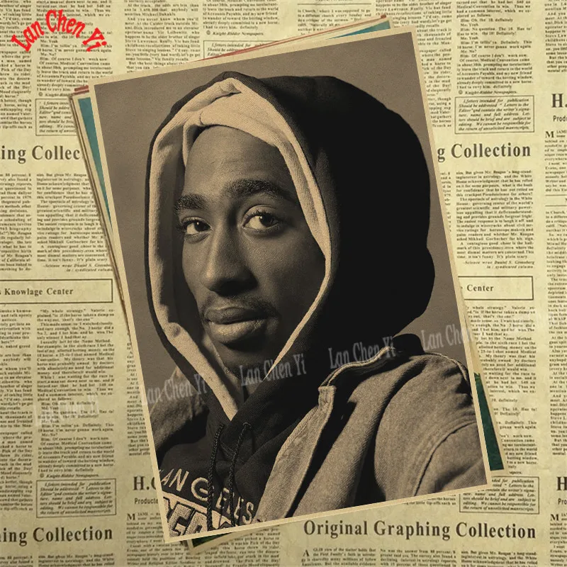 Рэп певец Тупак Амару Шакур 2PAC крафт-бумага плакат настенный Декор для дома без рамки - Цвет: Небесно-голубой