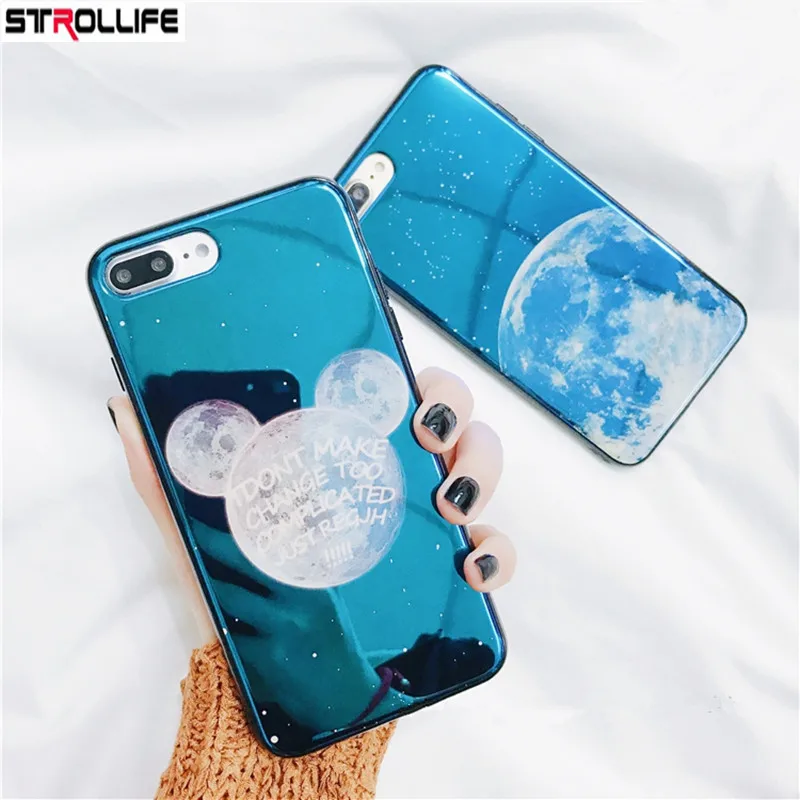 

STROLLIFE Cartoon Blue-ray Starry Sky Moon Phone Cases For iphone 7 Coque Glosssy Soft Silicon Cover For iphone 7Plus 6 6s 8Plus