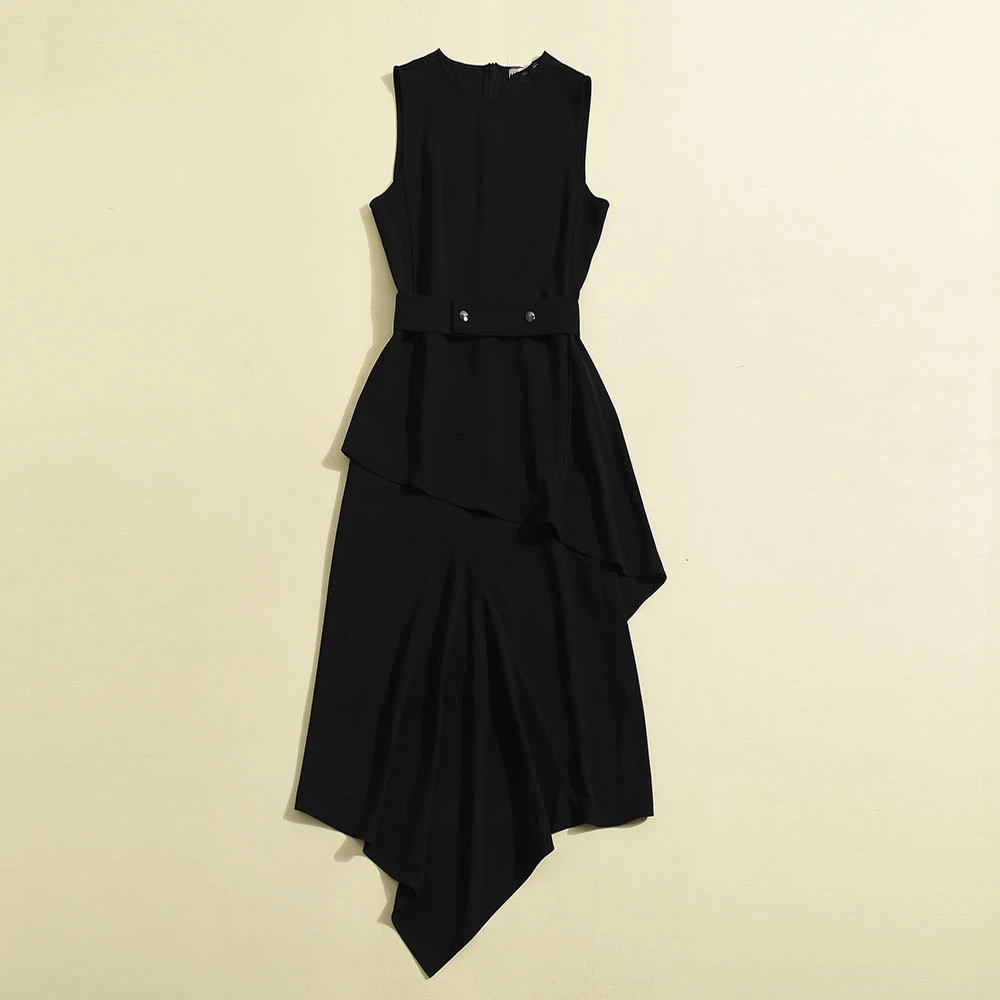 Новое поступление, платье Виктории Бекхэм, модное осеннее асимметричное платье средней длины без рукавов с круглым вырезом