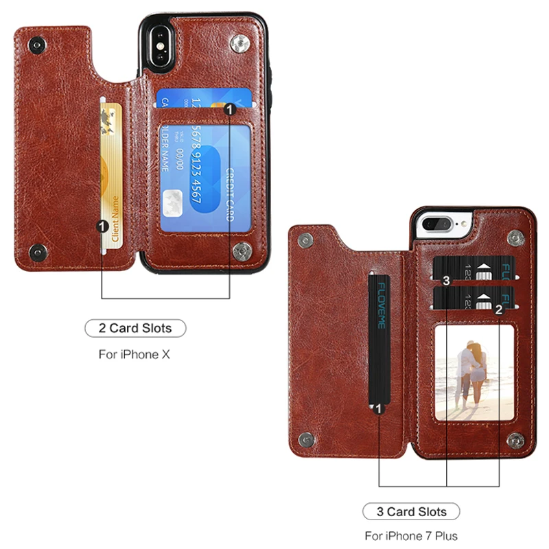 Флип чехол FLOVEME кожаный для iPhone X 7 8 Plus 6 6S флип с отделением карт XR XS Max 11 Pro Coque|case for