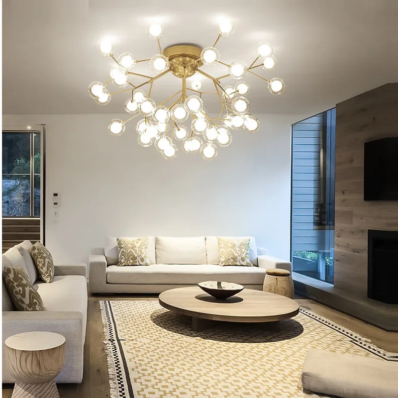

Ceiling Chandelier Lighting Modern Led For Living Room tree branch Ceiling Mount Lamps ball glass shades lights black/gold