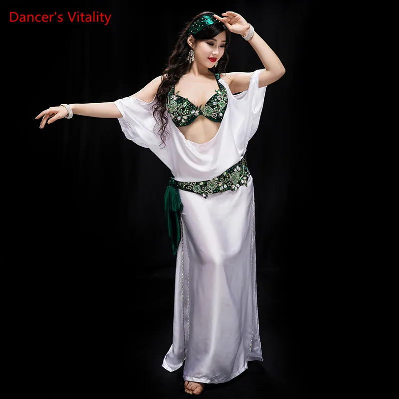 

new professional baladi imitation silk costume contest show dress stage of wear white 5 piece set