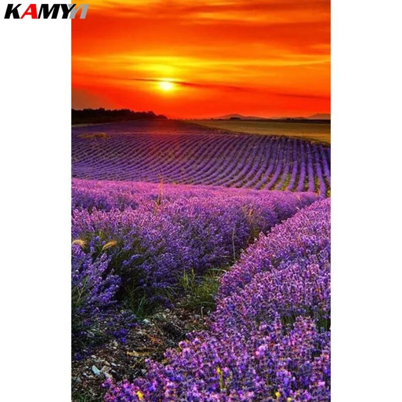 

Full Square/Round Drill 5D DIY Diamond Painting Sunset over lavender garden 3D Embroidery Cross Stitch Mosaic Decor HYY
