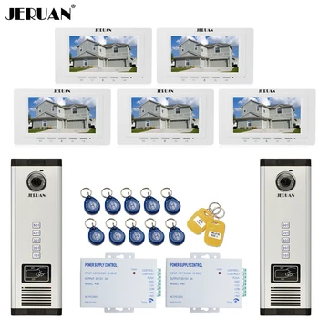 

JERUAN 7`` LCD Video Intercom Door Phone system RFID Access Entry Security Kit For 2 Apartment Camera(5 button) to 5 monitor