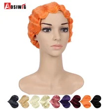 AOSIWIG короткие пальцевые волнистые волосы парики синтетические термостойкие волокна натуральный черный для женщин натуральный черный