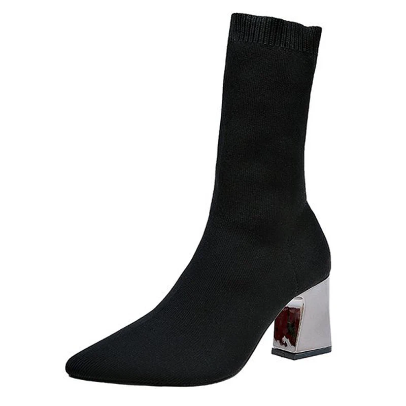Tangnest/пикантные женские сапоги до середины икры Новые короткие сапоги Повседневные Вечерние туфли на высоком каблуке, на металлической платформе женская обувь, большие размеры, XWX7337 - Цвет: black