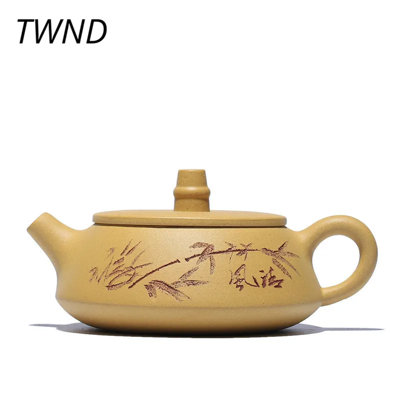 

150CC Undressed ore purple clay yixing teapot all handmade carved painting kettle gift box