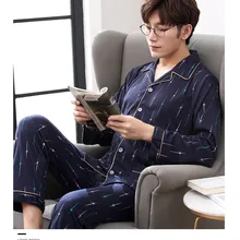 Осенняя мужская одежда, Хлопковая мужская пижама с длинным рукавом, комплект одежды для сна, Пижама для мужчин