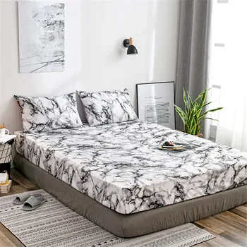 

WINLIFE 3D Bedding Microfiber Marble Fitted Sheet Set with Matching Two Pillow Cases
