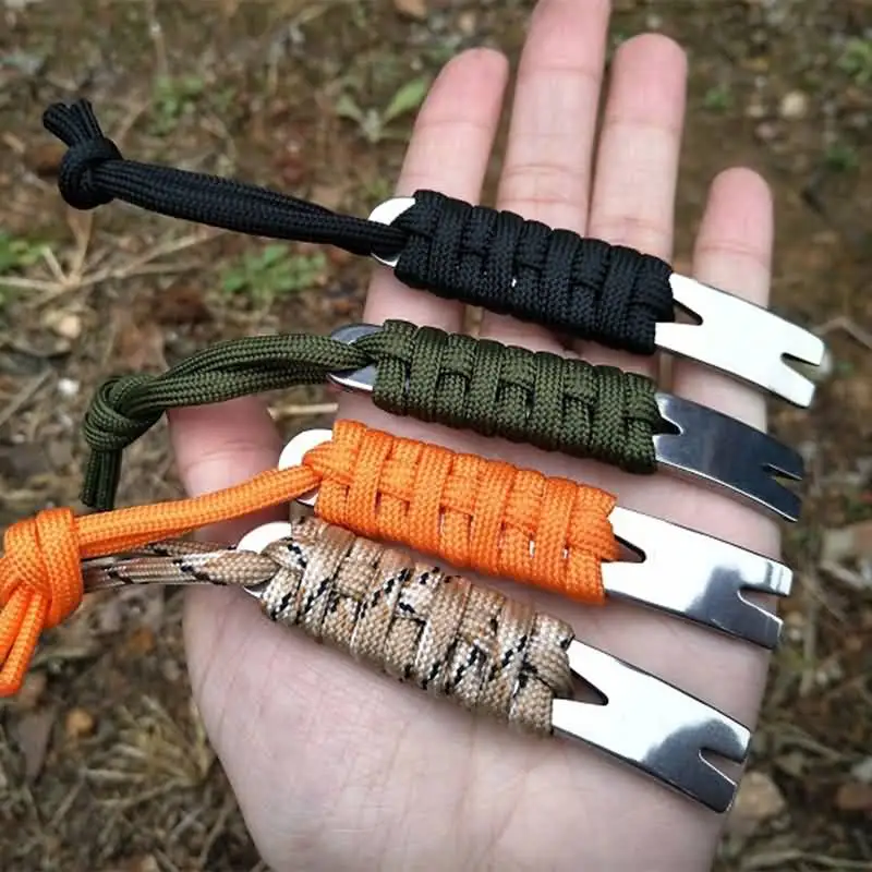 

2PCS Emergency Pocket Tool Pry Bar+Curved Scraper+Wire Winder+Nail Puller+Keyring EDC Paracord Crowbar Outdoor Survival Gear
