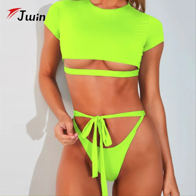 

Sexy Girdle Two Pieces Swimsuit Women V Neck Leopard Slim Swimwear New Bandage Bathing Suit Belt Swimsuit Monokini Thong Bikini