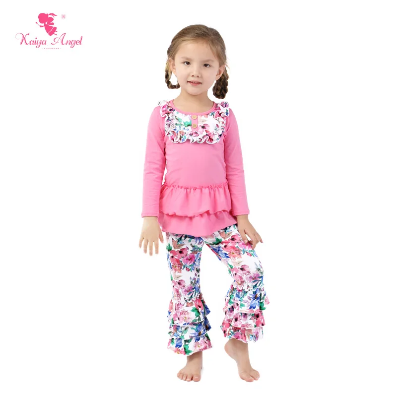 US $79.91 Kaiya Angel New Toddler Girl Clothing Baby Long Sleeve Kids Factory Wholesale Girls Ruffle Outfits Toddler Outfit