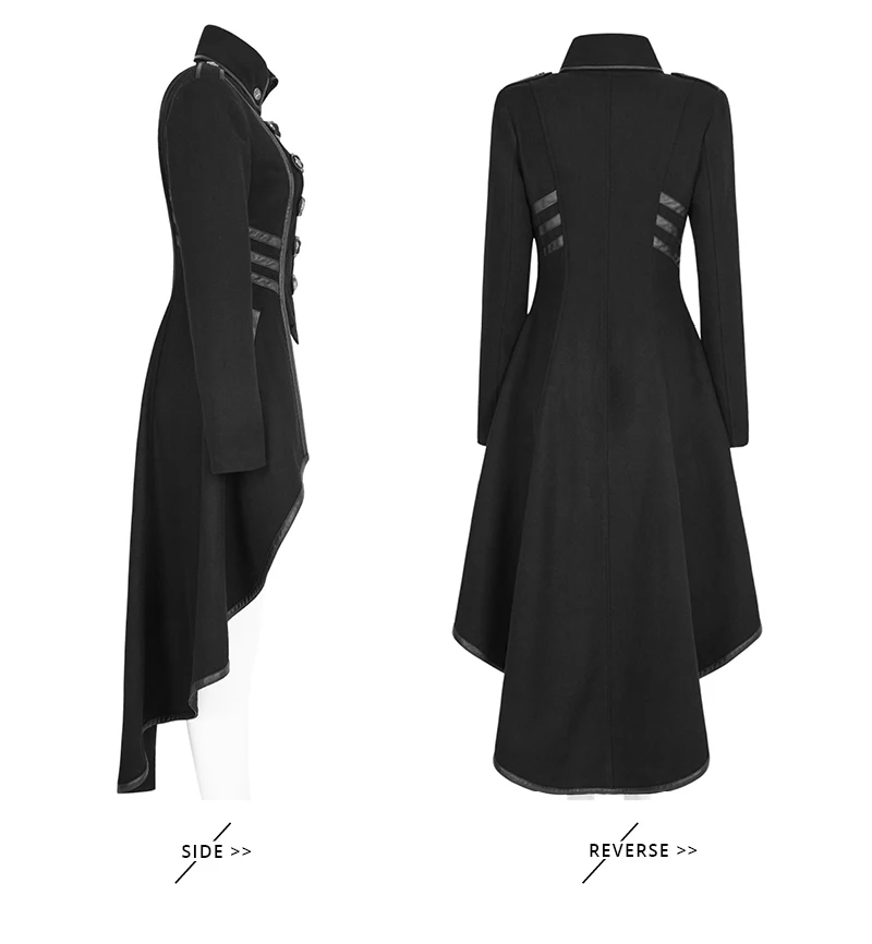 Gothic Halloween Christmas Wool Blends Coat Winter Uniform Asymmetric Buckle Worsted Military Women's Long Coats PUNK RAVE Y-786