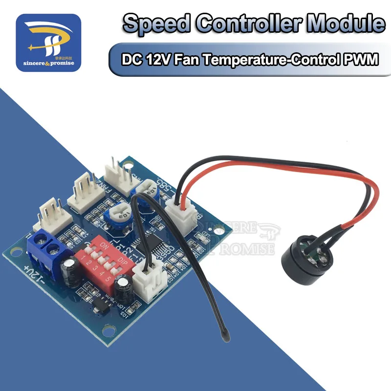

DC 12V 5A PWM PC CPU Fan Temperature Control Speed Controller Module Buzzer High-Temp Alarm NTC B 3950 Thermistor 50K