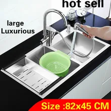 Free shipping Apartment luxurious large kitchen manual sink double groove vogue durable 304 stainless steel hot sell 820x450 MM