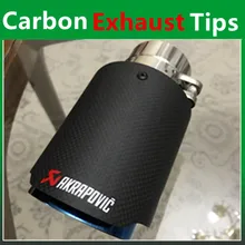1Pcs Carbon Fiber Coated Stainless Steel Universal Car Exhaust Pipe Tip Tailtip 89mm / 63mm Akrapovic Car Exhaust gloss Black