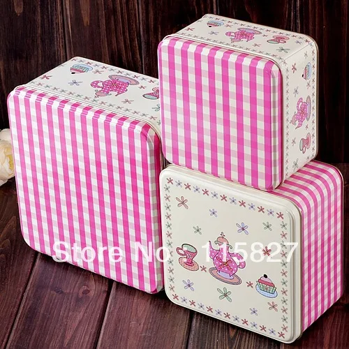 

3pcs/set square shape metal case tea set printing Tin storage box sundries container iron container
