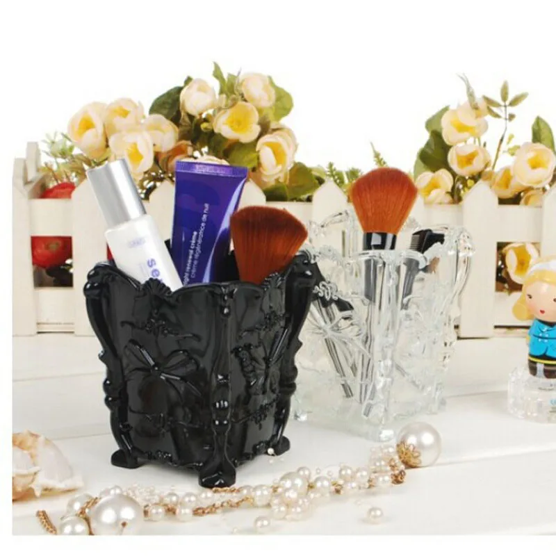 

Plastic Retro Acrylic Makeup Cosmetic Storage Box Case Brush Pen Pencil Holder plastic table desk holding glass drop shipping