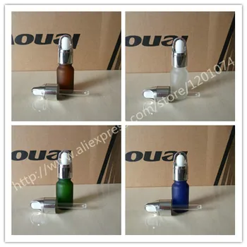 

10ml clear/blue/green/brown frosted Glass Bottle With aluminum shiny silver basket+white/black rubber lid.. for Essential Oil