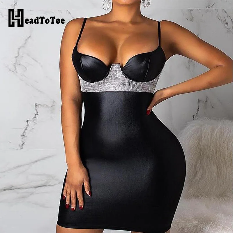 

Spaghetti Strap Gem-Studded Bodycon Dress