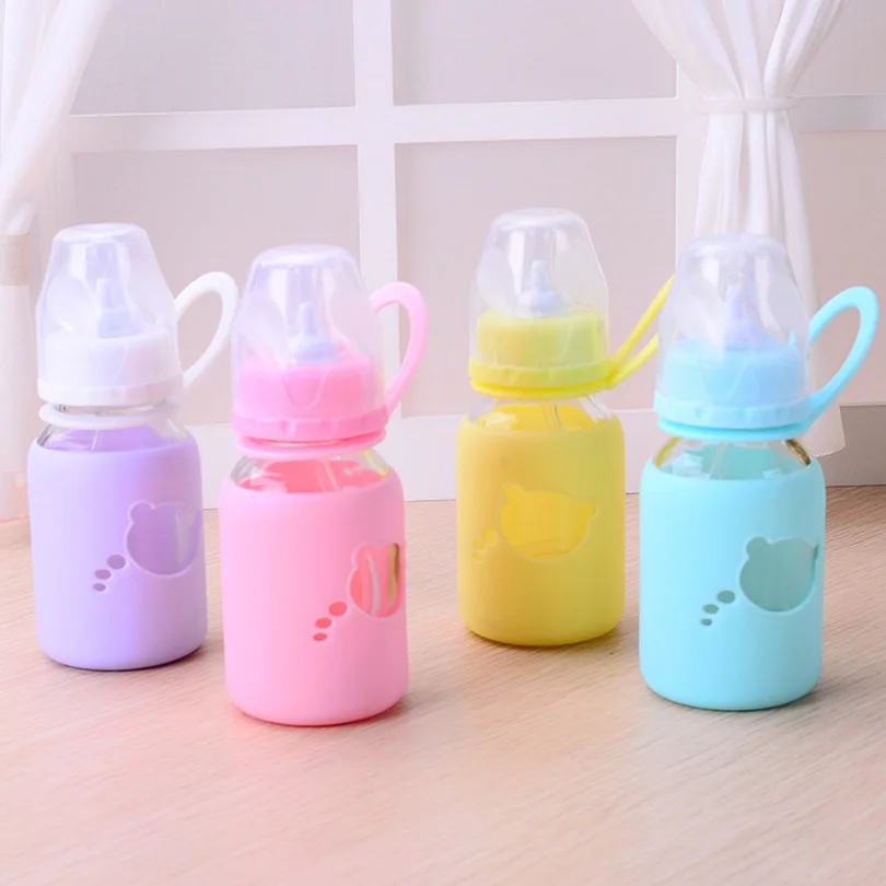 Cute Baby Juice Glass Bottle Infant Newborn Children Learn Feeding Drinking Handle Bottle Kids
