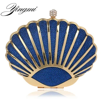

YINGMI Women Evening Bag Popular Fashion Alloy Day Clutch Bags Crystal Shell Small purse Bags Wedding Bridal Diamond Bags