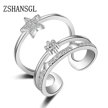 

925 Silver filled Multi-layer AAA CZ Zircon Crystal Star Rings for Women Anillos Resizable Rings Bague Jewelry Stackable Rings