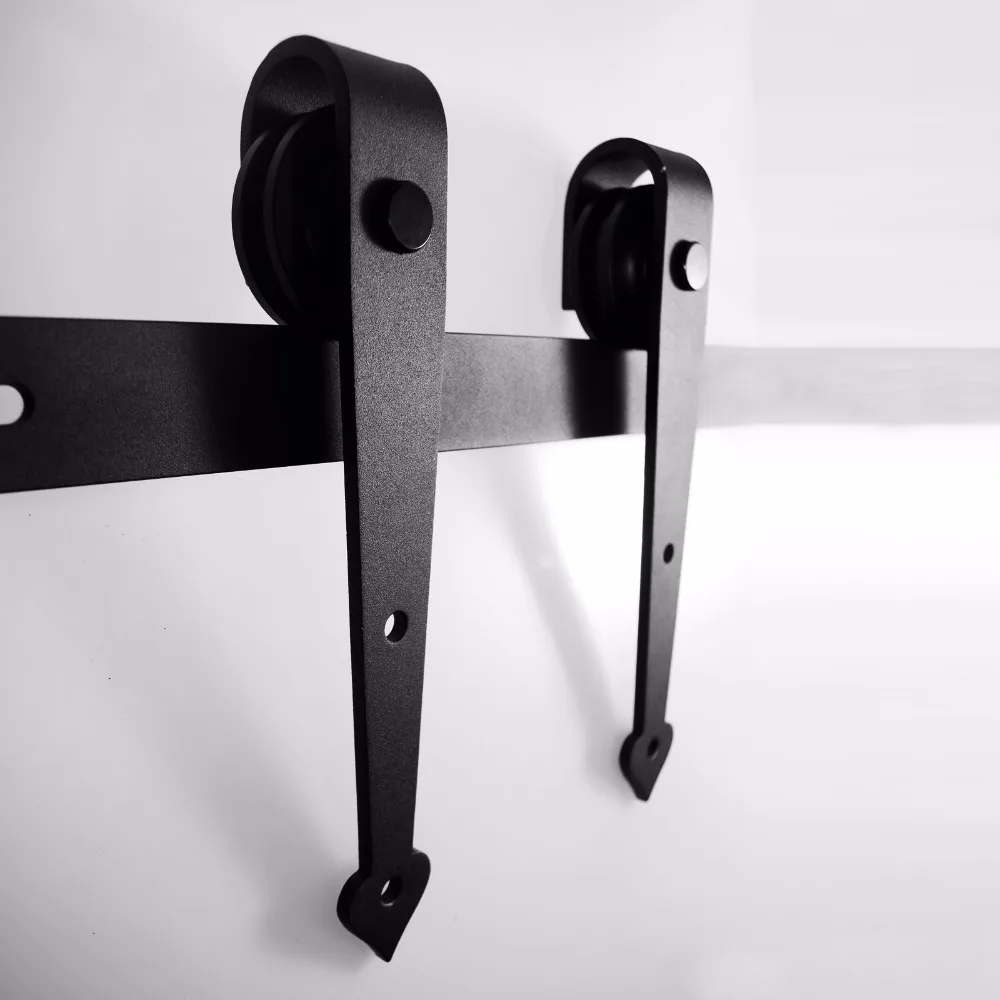 LWZH American Style Wood Barn Door 6FT/7FT/7.5FT/9FT Black Steel Sliding Barn Door Heart Shaped Track Roller for Double Door