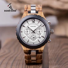 BOBO BIRD Wood Watch Men Business Watches Stop Watch Chronograph With Wood Stainless Steel Strap relogio masculino V R22