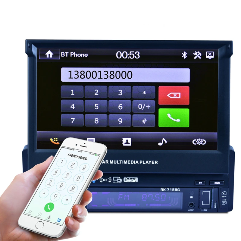 

7 inch Full Retractable Bluetooth Car Radio Multimedia Player FM/AM Radio Tuner 12V Autoradio Receiver GPS Navigation RK-7158G