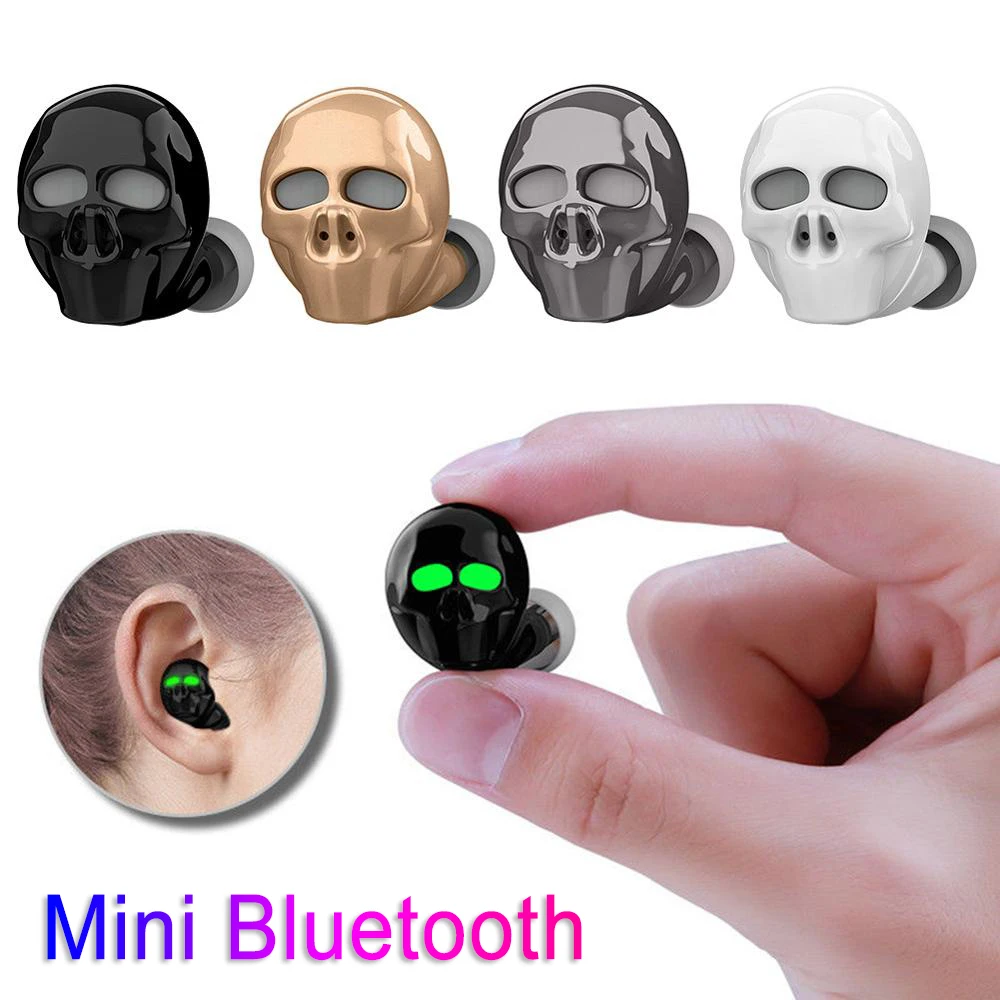 

Ultra Mini Cool Skull Bone Wireless Bluetooth Earphone with Mic Noise Cancelling Hi-Fi Handsfree Bass Stereo Earbuds Earpiece
