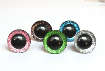 

5color mixed 16/18/20/25mm can choose round plastic clear toy eyes + glitter Nonwovens + hard washer for plush doll findings