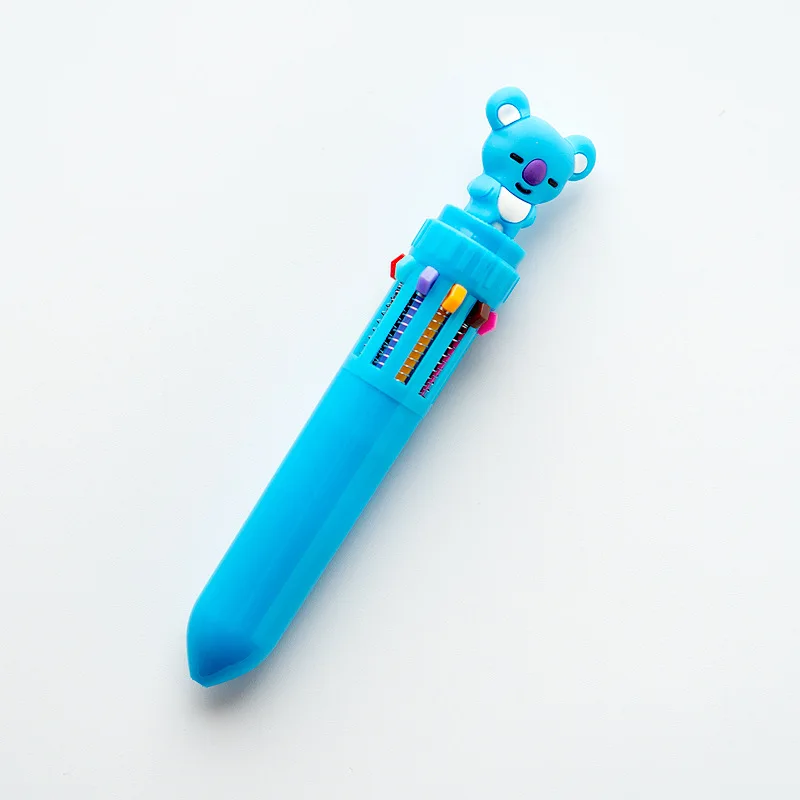 10 шт./партия, Корейская мультяшная креативная 10-цветная шариковая ручка, многоцветная пулезащитная ручка, молодежный клуб, милые студенческие канцелярские принадлежности - Цвет: Синий