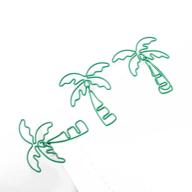 Зеленые скрепки для бумаги необычной формы кокосового дерева, декоративные маркеры-зажимы, зажим для бумаги, офисные аксессуары, зажим, Закладка, милые канцелярские принадлежности, мини